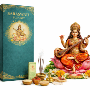 Saraswati Puja Samagri Kit with Saraswati Murti - (সরস্বতী মূর্তিসহ সম্পূর্ণ পূজা সামগ্রী কিট)
