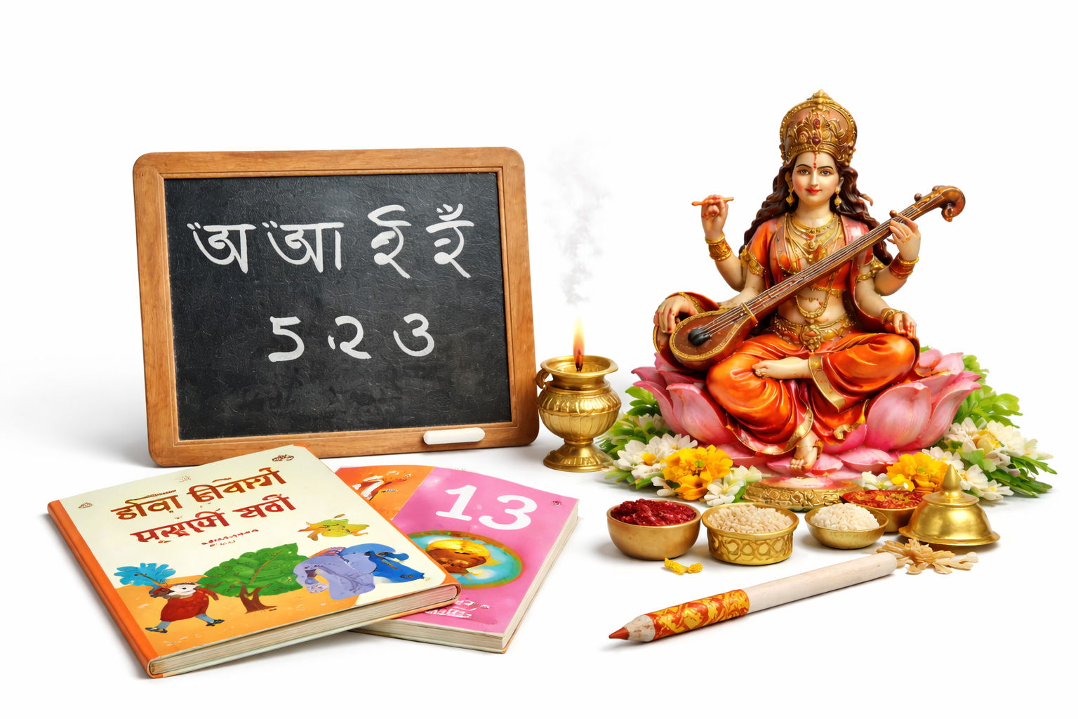 Saraswati Puja Samagri Kit with Saraswati Murti - (সরস্বতী মূর্তিসহ সম্পূর্ণ পূজা সামগ্রী কিট) - Image 4